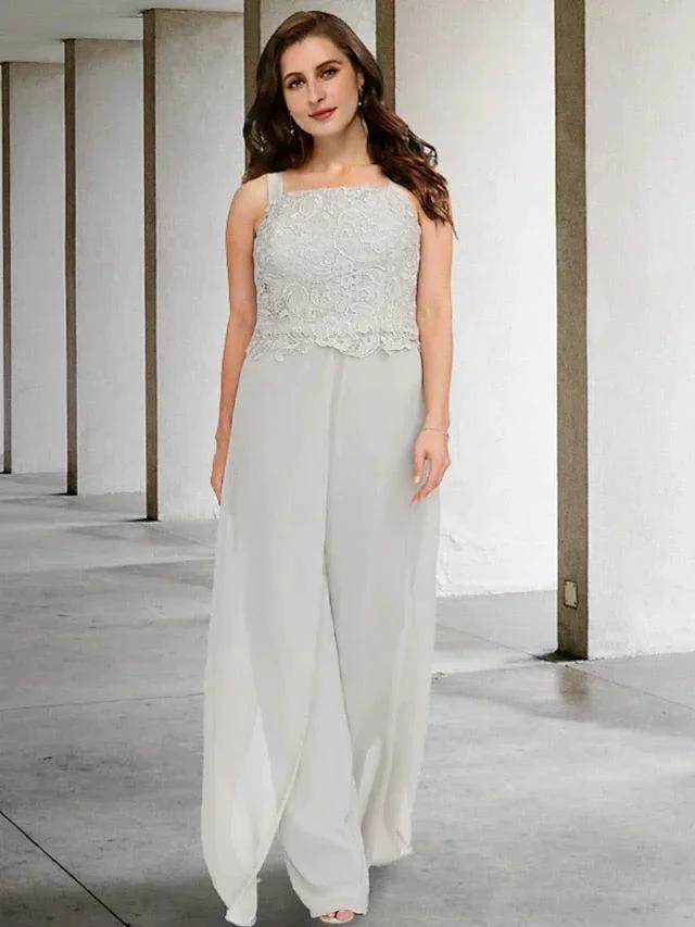 Chiffon Square Neck Mother of the Bride Pantsuits with Jacket by Dreamylily
