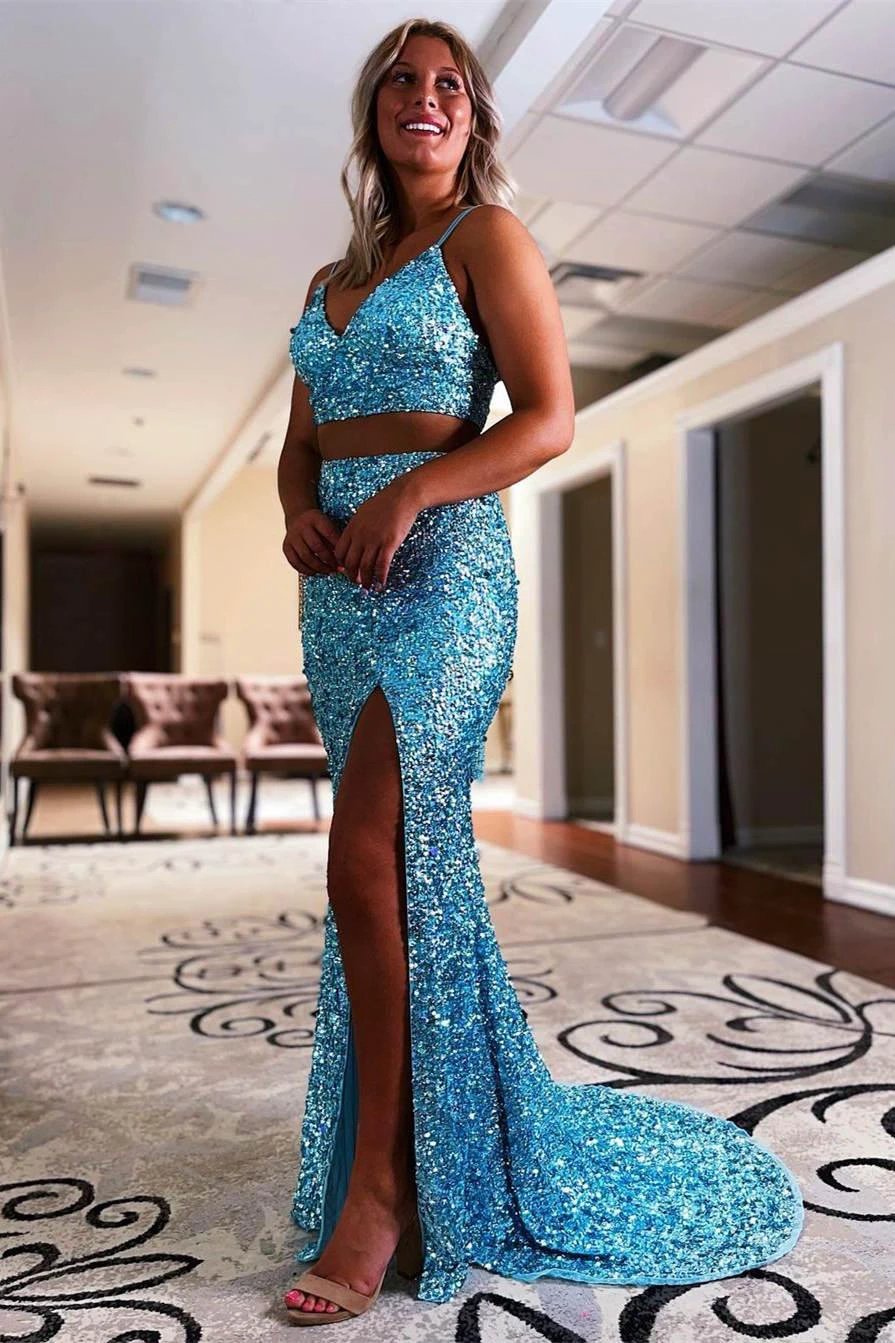 Yellow Prom Dress Two-Pieces Sequin Prom Dresses SYP94 by vivymakudress