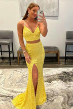 Yellow Prom Dress Two-Pieces Sequin Prom Dresses SYP94 by vivymakudress