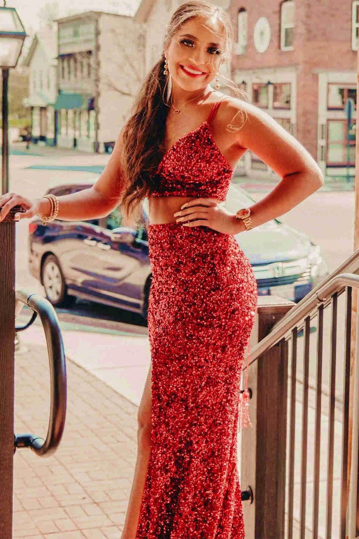 Yellow Prom Dress Two-Pieces Sequin Prom Dresses SYP94 by vivymakudress