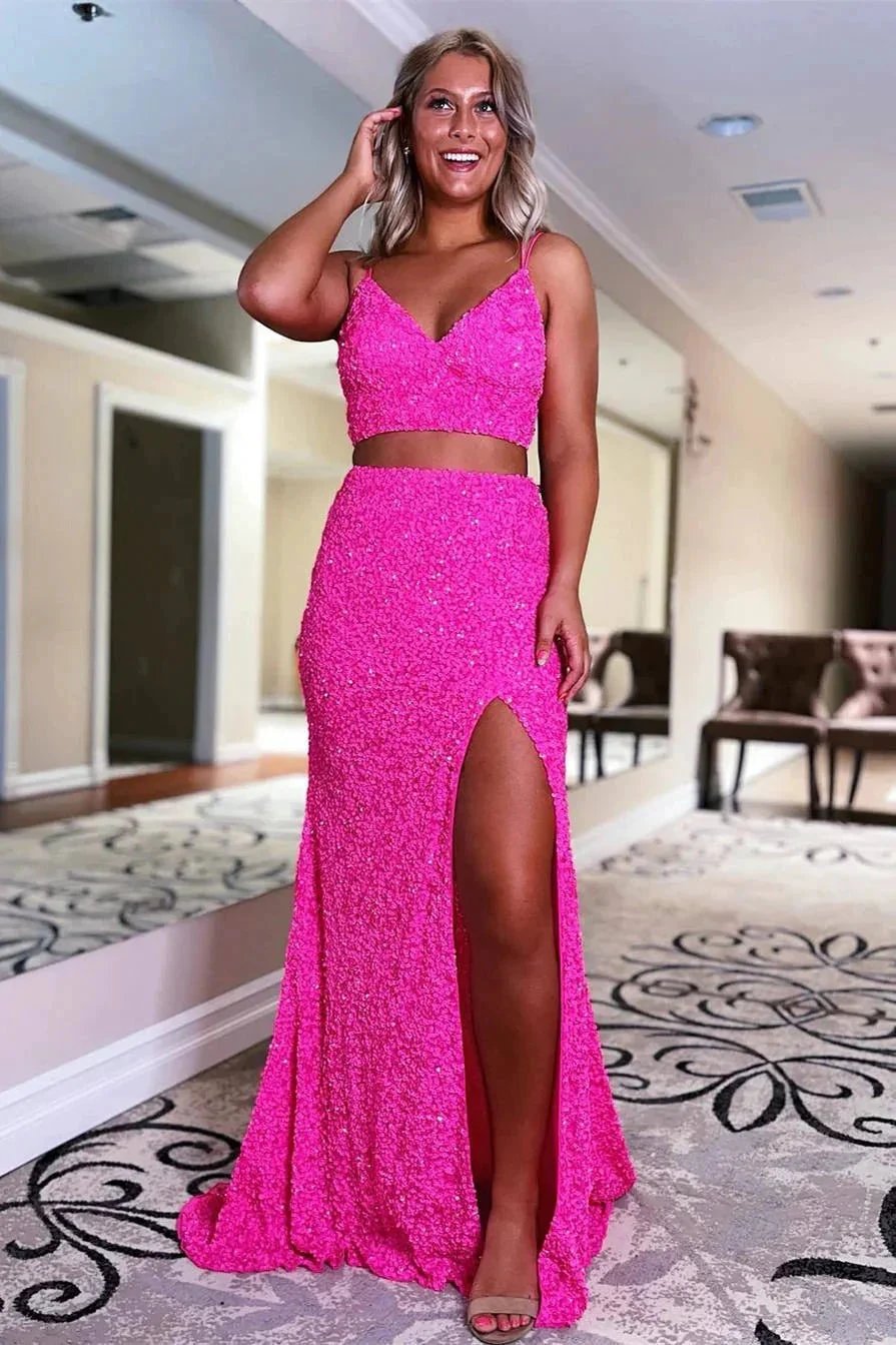 Yellow Prom Dress Two-Pieces Sequin Prom Dresses SYP94 by vivymakudress