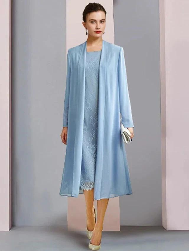 Sheath/Column Scoop Tea-Length Mother of the Bride Dresses by Dreamylily
