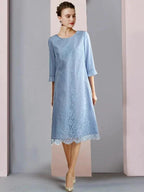 Sheath/Column Scoop Tea-Length Mother of the Bride Dresses by Dreamylily