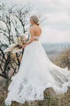 Two Pieces Lace Appliques Spaghetti Straps Wedding Dresses Bridal Gown WD628 by pgmdress