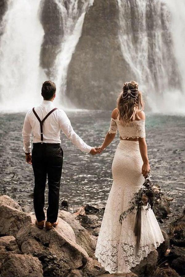 Two Pieces Lace Wedding Dresses Mermaid/Trumpet Bridal Gowns WD559 by pgmdress