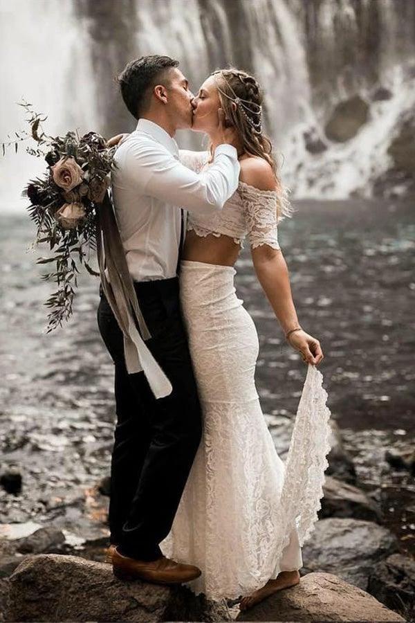 Two Pieces Lace Wedding Dresses Mermaid/Trumpet Bridal Gowns WD559 by pgmdress