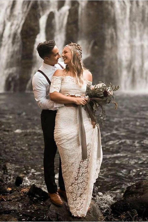 Two Pieces Lace Wedding Dresses Mermaid/Trumpet Bridal Gowns WD559 by pgmdress
