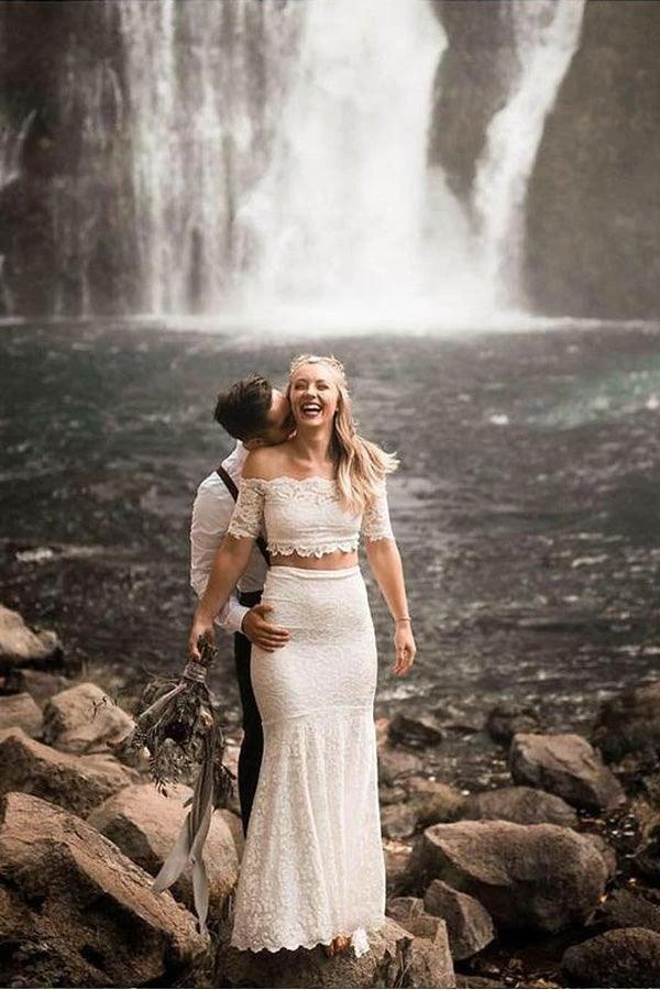 Two Pieces Lace Wedding Dresses Mermaid/Trumpet Bridal Gowns WD559 by pgmdress