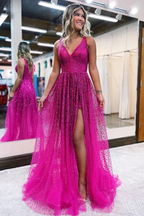 Plunging V-Neck High Split Sequins Sparkly Prom Dress Formal Evening Dress Y1905 by simplepromdress