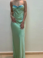 Sexy Spaghetti Straps Green Satin Beaded Prom Evening Dress Y7757 by simplepromdress