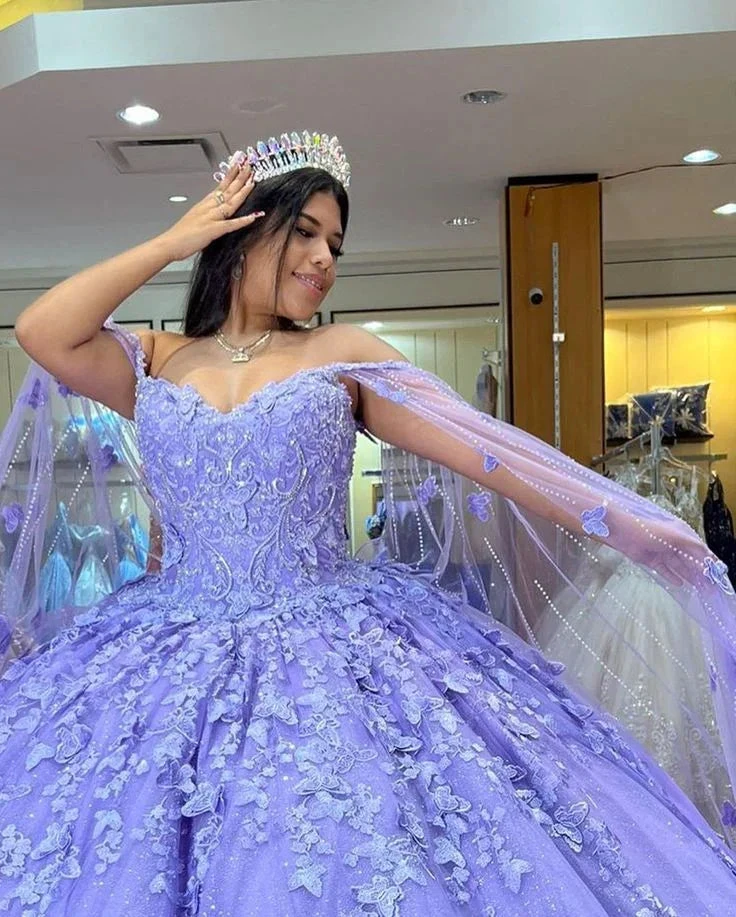 Luxurious Lavender Ball Gown With Butterflies,Sweet 16 Dress Y6755 by simplepromdress