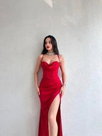 Sheath/Column Sweetheart Ruched Satin Long Prom Evening Dress Y5713 by simplepromdress