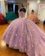 Pretty Spaghetti Straps 3D Flowers Adorned Court Train Quinceanera Ball Gown Lace Inside Y1247 by simplepromdress