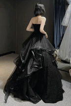 Black tulle long prom dress A line evening gown Y74 by simplepromdress