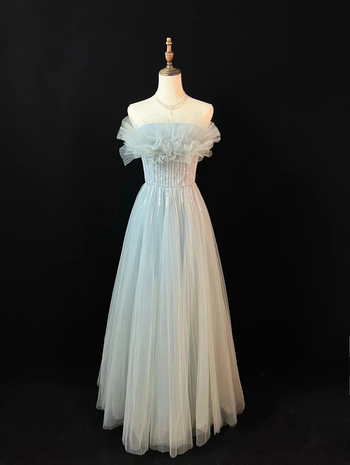 Elegant Blue Tulle Sequins Beaded ALine Prom Dress Evening Dress Y8646 by simplepromdress