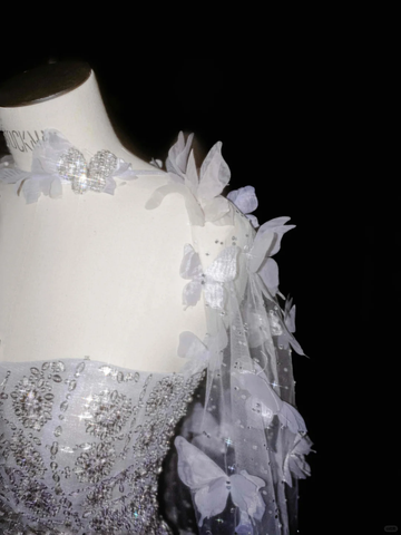Pretty Lilac Tulle Beaded Appliques A Line Prom Evening Dress Formal Evening Dress Y8657