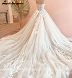 Luxurious Court Train Wedding Dress Vestido Civil Tulle Wedding Dresses Customized Lace Bodice Bridal Gown Robe de mariee