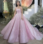 New Arrival Pink Straps Sequin Beaded Long Ball Gown Formal Occasion Gowns Y4918 by simplepromdress