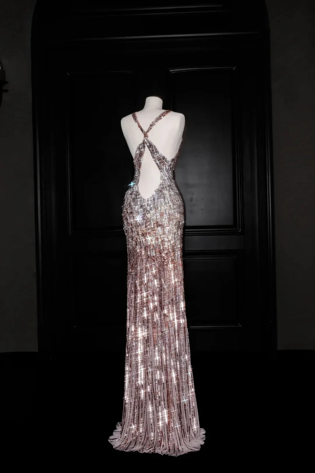 Luxury Deep V Sequin Backless Long Evening Dress Formal Prom Dress Y8683 by simplepromdress