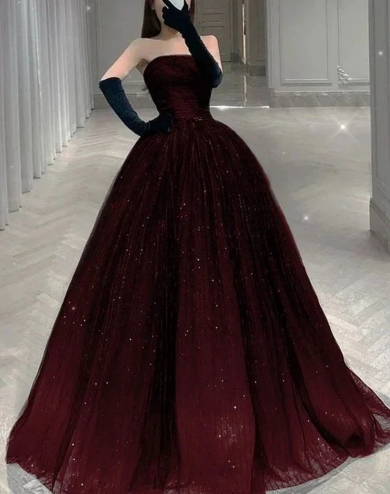 Strapless A-line Tulle Prom Dress Chic Evening Dress Y2030 by simplepromdress