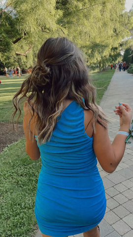 Blue One Shoulder Bodycon Dress Tight Homecoming Dress Y3020