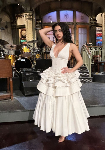 Classy Deep V Multi-Layered Satin A Line Evening Dress White Formal Prom Dress Y8145