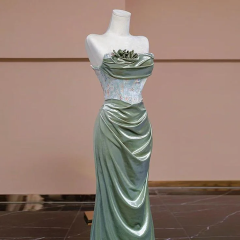 Glamouröses trägerloses Meerjungfrau-Abendkleid mit Plissee, formelles Ballkleid Y7989