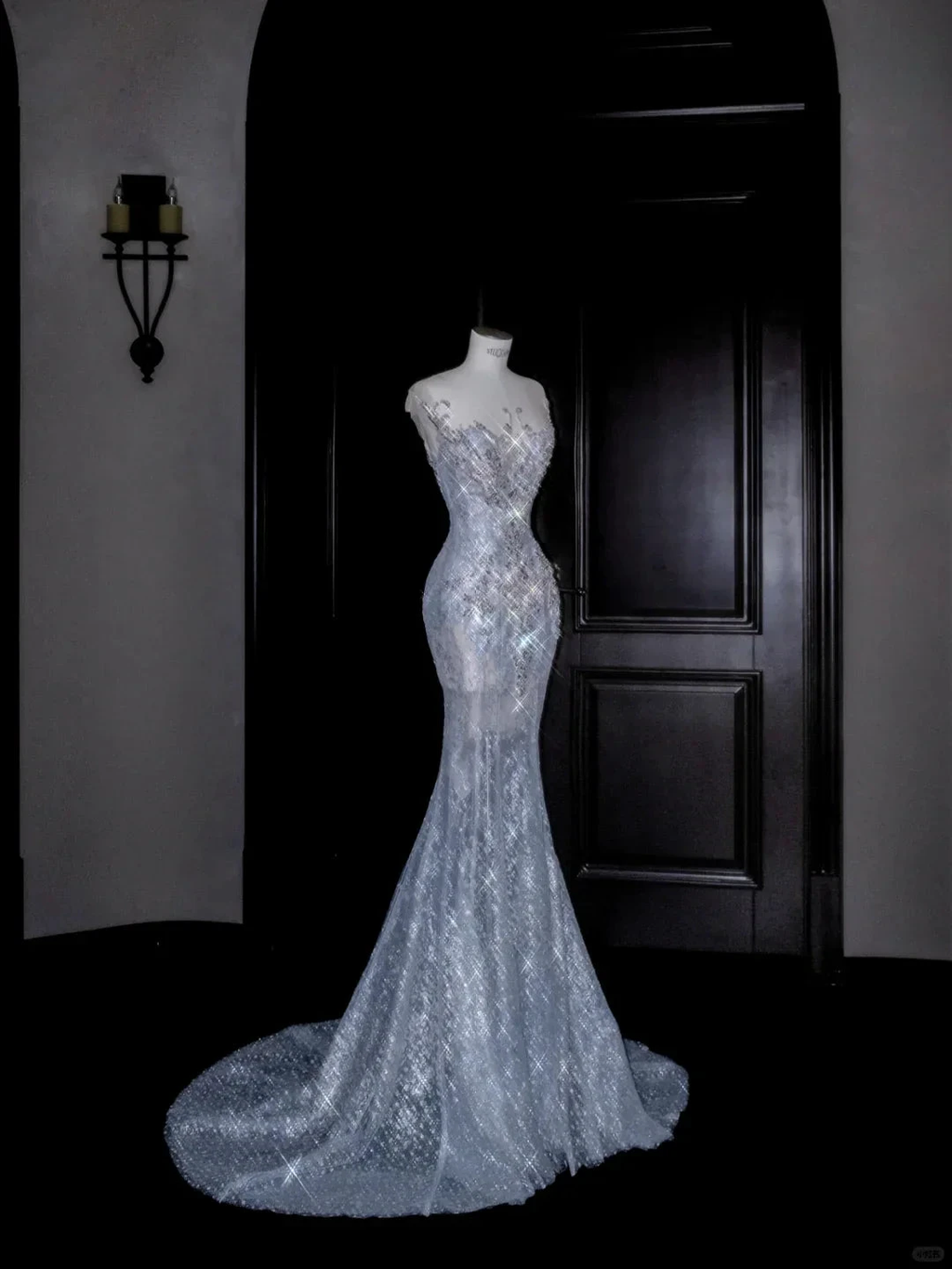 Beautiful Mermaid Sequin Beaded Evening Dress Blue Tulle Prom Dress Y8690 by simplepromdress
