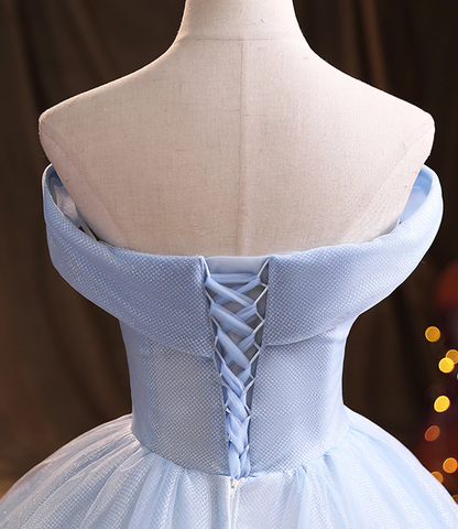 Vestido largo de fiesta con encaje de tul azul Y1293