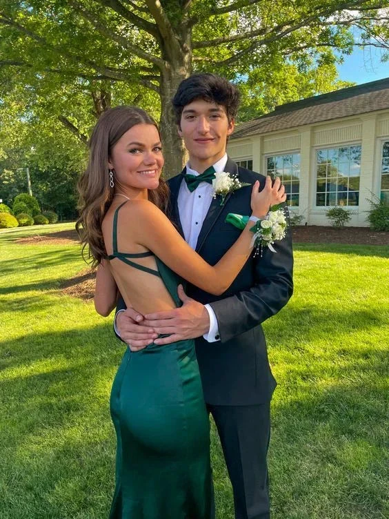 Green Satin Sheath/Column Long Prom Dress,Backless Evening Dress Y4119 by simplepromdress