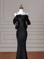 Elegant Black Spaghetti Straps Satin Off The Shoulder Mermaid Evening Dress Prom Dress Y8641 by simplepromdress