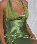 Sexy Green Halter Satin Long Prom Dress Evening Dress Y8431 by simplepromdress