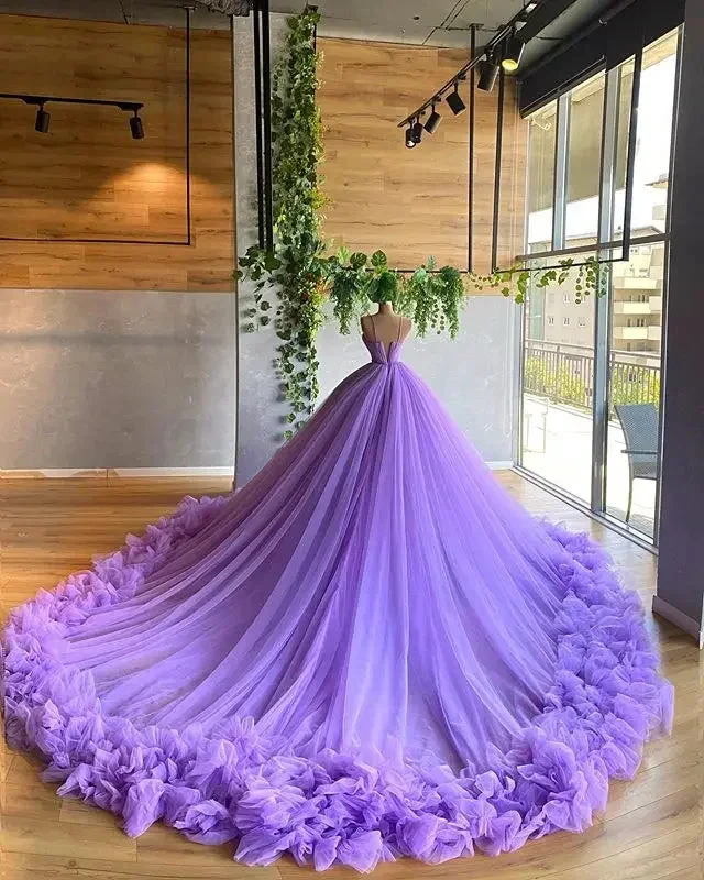 Purple A-line V Neck Tulle Ball Gown,Purple Princess Dress,Fairy Dress Y6590 by simplepromdress