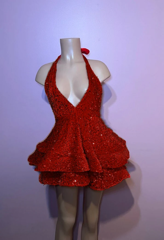Vestidos de fiesta de lentejuelas rojas con corte en A y brillantes vestidos de cóctel Y4239
