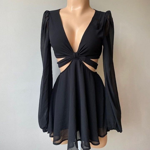 Vestido de fiesta negro con corte en A y corte en la cintura, vestido de cóctel negro Y4302