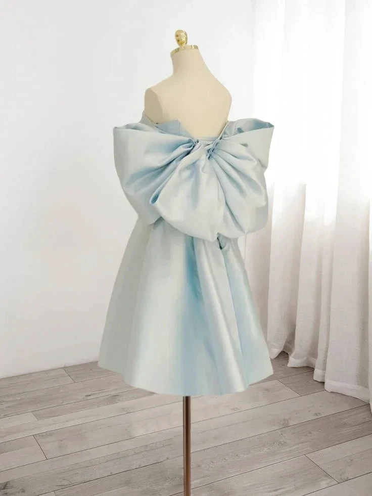 Blue Sweetheart Neck Satin Homecoming Dress Y7402 by simplepromdress