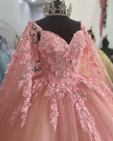 Rosa Quinceanera Ballkleid mit Applikationen Sweet 16 Kleid Y2806