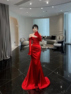 Classy Red Mermaid Long Sleeves Evening Dress Y6704 by simplepromdress