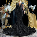 Black Sequins Rhinestone Applique Long Sleeve Mermaid Prom Dress Evening Dress Y8313 by simplepromdress