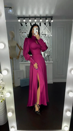 A-line Puff Sleeves Long Evening Dress With Split Y7015 by simplepromdress