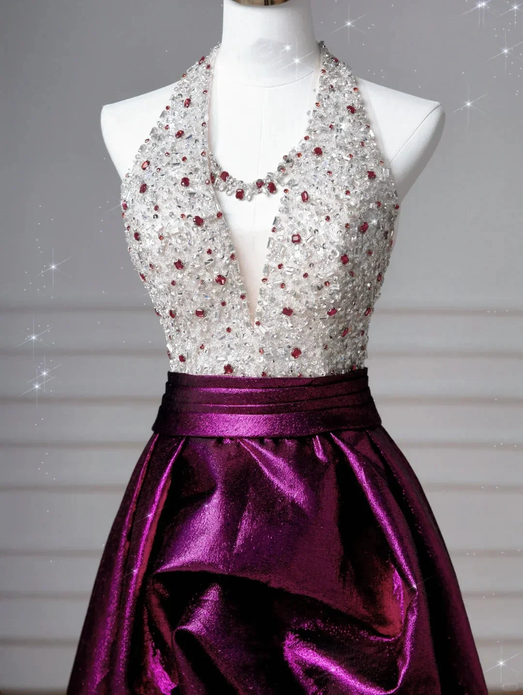 Classy Halter Purple Beaded Satin A Line Prom Dress Long Evening Dress Y8609 by simplepromdress