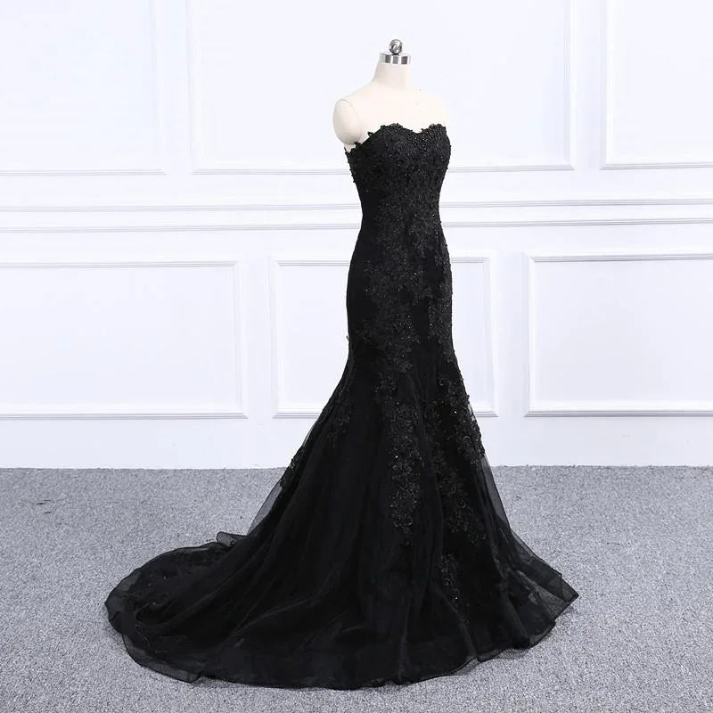 Sweetheart Neckline Black Mermaid Wedding Dress Y1776