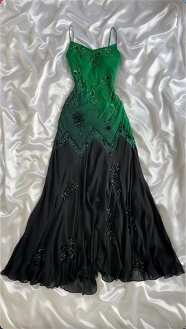 Hermoso vestido de fiesta de gasa verde degradado con cuentas y corte sirena, vestido de noche Y7731