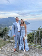 Elegant Blue Satin Print Floral Tiered Pearls Beaded Evening Dress A Line Slit Party Prom Dress Y8461 by simplepromdress
