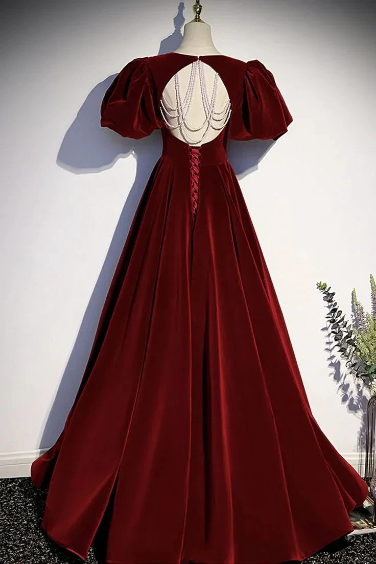 Burgundy velvet long prom dress evening dress Y6348 by simplepromdress