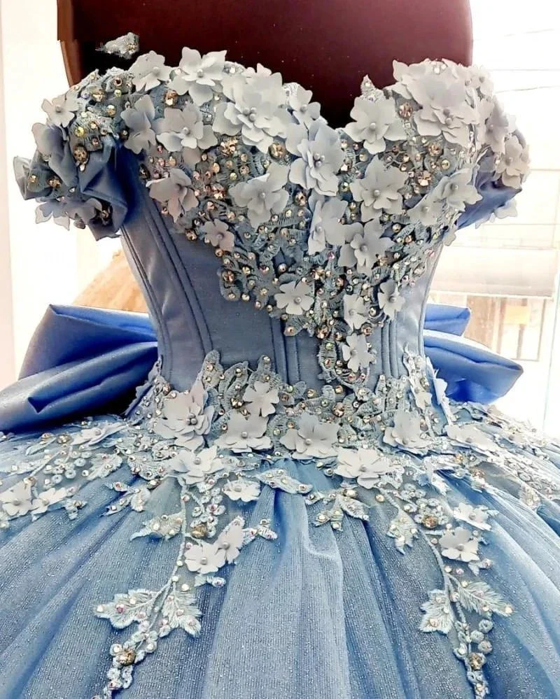 Beaded Princess Quinceanera Dresses with Big Bow Sweet 15 16 Ball Gown Y1485 by simplepromdress