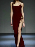 Vintage Burgundy Mermaid Appliques Evening Dress Side Slit Prom Dress Y7724 by simplepromdress