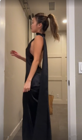 Elegante vestido de fiesta largo negro sin espalda Vestido de noche negro Y7426