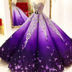 Strapless Butterfly Quinceanera Dress Ombre Purple Ball Gown, Long Prom Dress S11280 by simplepromdress