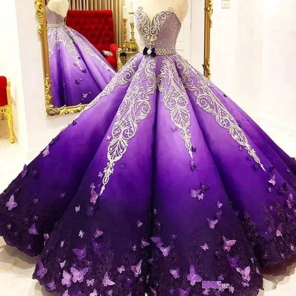 Strapless Butterfly Quinceanera Dress Ombre Purple Ball Gown, Long Prom Dress S11280 by simplepromdress